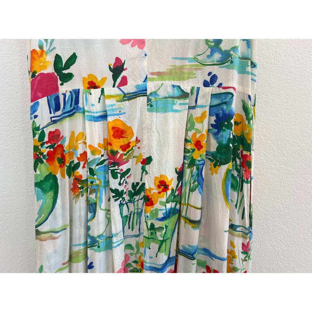 Jams World Womens Small Floral Midi Dress Beach Boho Vacation Resort Watercolor - Picture 10 of 16